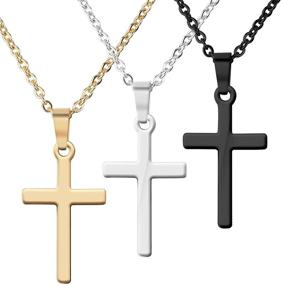 img 4 attached to 🔗 AK-SHIP Cross Necklace Set: Stylish Gold, Silver, and Black Stainless Steel Plain Cross Pendant Necklace Box Chain - 3 PCS in a Package, 20 Inches