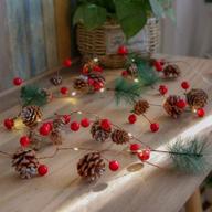 🌲 10 ft pine cones string lights 30 leds with jingle bell, berries & copper wire - indoor outdoor fairy light decoration for christmas, thanksgiving, xmas garden garland, parties - warm white, 3aa battery powered логотип