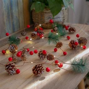 img 4 attached to 🌲 10 Ft Pine Cones String Lights 30 LEDs with Jingle Bell, Berries & Copper Wire - Indoor Outdoor Fairy Light Decoration for Christmas, Thanksgiving, Xmas Garden Garland, Parties - Warm White, 3AA Battery Powered