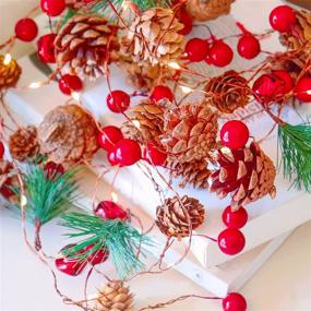 img 1 attached to 🌲 10 Ft Pine Cones String Lights 30 LEDs with Jingle Bell, Berries & Copper Wire - Indoor Outdoor Fairy Light Decoration for Christmas, Thanksgiving, Xmas Garden Garland, Parties - Warm White, 3AA Battery Powered