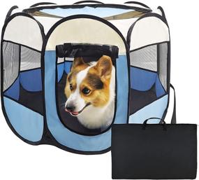 img 4 attached to 🐾 Portable Foldable Pet Playpen 45", Puppy and Kitten Playpen for Indoor and Outdoor Exercise, Lightweight Dog Cage with Handbag - Open-Air Traveling Pet Tent for Small Dogs and Cats
