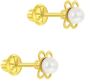 img 3 attached to 🌼 Little Girls' 14k Yellow Gold 5mm Cultured Pearl Screw Back Flower Earrings - Floral Studs Ideal for Infants, Toddlers & Young Girls - Petite Flower Studs for Kids