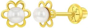 img 4 attached to 🌼 Little Girls' 14k Yellow Gold 5mm Cultured Pearl Screw Back Flower Earrings - Floral Studs Ideal for Infants, Toddlers & Young Girls - Petite Flower Studs for Kids