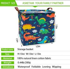 img 3 attached to 🦕 ASKETAM Square Canvas Collapsible Fabric Toy Box Storage Bin - Dinosaur Design for Nursery, Bedroom Decor, Kids Laundry Baskets, Toy Organizer, Shelf Basket, and Gift Baskets