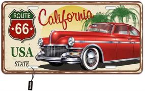 img 2 attached to Коврик для лицензионных номеров Beabes California Route 66: декоративные пластины для автомобиля с винтажным автомобилем и пальмовым деревом, алюминиевая новинка для автомобиля 6х12 дюймов, идеальный подарок для мужчин и женщин.