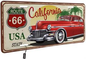 img 3 attached to Коврик для лицензионных номеров Beabes California Route 66: декоративные пластины для автомобиля с винтажным автомобилем и пальмовым деревом, алюминиевая новинка для автомобиля 6х12 дюймов, идеальный подарок для мужчин и женщин.