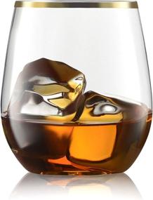 img 2 attached to 🥂 Pack of 32 Disposable 12 Oz Gold Rim Stemless Plastic Wine Glasses - Shatterproof, Recyclable, BPA-Free, and Stylish Drinkware for all Beverages, Cocktail Parties, Wedding Reception, and Catered Events