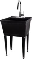 js jackson black utility sink: heavy duty slop sinks with high arc chrome kitchen faucet and pull down sprayer spout - ideal for basement, garage, or shop logo