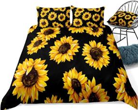 img 3 attached to 🖤 Black Sunflower Bedding Set - Luxury Queen Duvet Cover with 2 Pillowcases - Yellow Flowers Print - Black and Gold Bedding Sets - Queen Size (Black Sunflowers)