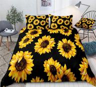 🖤 black sunflower bedding set - luxury queen duvet cover with 2 pillowcases - yellow flowers print - black and gold bedding sets - queen size (black sunflowers) logo