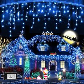 img 4 attached to 🔵 JXLEDAYY Super Long 1280 LED 131 FT String Lights with 240 Drops - Blue Christmas Lights for Holiday Wedding Party Bedroom Garden Patio Outdoor Indoor Décor - Plug in, 8 Modes