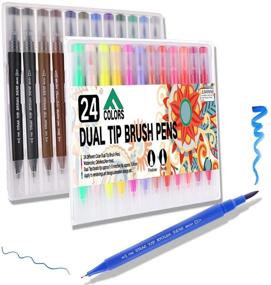 img 4 attached to 🎨 24 Colors Dual Tip Brush Marker Pens - Fine and Brush Tip Dual Pen Set for Lettering, Writing, Coloring, Drawing - PUBU (24-New P)