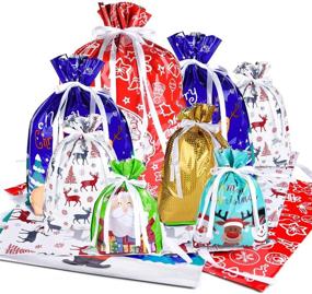 img 4 attached to 🎁 MIAHART 16 PCS Christmas Drawstring Bags: Assorted 6 Style Wrapping Bags for Xmas Party Treats & Kids' Party Favors