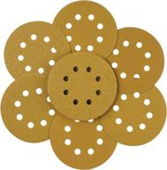 handhoom 100-piece 5-inch gold sanding discs with 8-hole hook and loop, assorted grit sandpaper (60/80/120/150/220), plus 2 extra 120 mesh rectangle sandpapers for woodworking logo