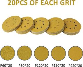 img 3 attached to Handhoom 100-Piece 5-Inch Gold Sanding Discs with 8-Hole Hook and Loop, Assorted Grit Sandpaper (60/80/120/150/220), Plus 2 Extra 120 Mesh Rectangle Sandpapers for Woodworking