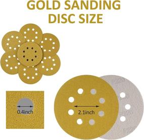 img 2 attached to Handhoom 100-Piece 5-Inch Gold Sanding Discs with 8-Hole Hook and Loop, Assorted Grit Sandpaper (60/80/120/150/220), Plus 2 Extra 120 Mesh Rectangle Sandpapers for Woodworking