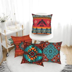 img 2 attached to 🏡 Set of 4 Native American Home Decor Throw Pillow Covers - 18x18 Inch Double Sided Print for Car, Sofa, Bed, Couch