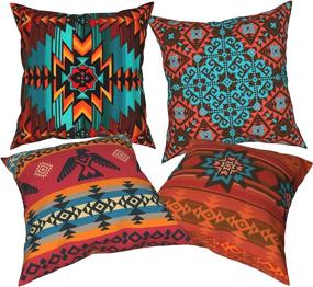 img 3 attached to 🏡 Set of 4 Native American Home Decor Throw Pillow Covers - 18x18 Inch Double Sided Print for Car, Sofa, Bed, Couch