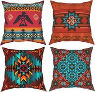 🏡 set of 4 native american home decor throw pillow covers - 18x18 inch double sided print for car, sofa, bed, couch логотип