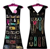 👗 my little dress hanging jewelry organizer with satin hanger, closet storage, 2-sided for jewelry, hair accessories & makeup (1-black dress & pink satin hanger, 24 pockets 17 loops) - new & improved логотип