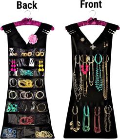 img 3 attached to 👗 My Little Dress Hanging Jewelry Organizer with Satin Hanger, Closet Storage, 2-sided for Jewelry, Hair Accessories & Makeup (1-Black Dress & Pink Satin Hanger, 24 Pockets 17 Loops) - New & Improved