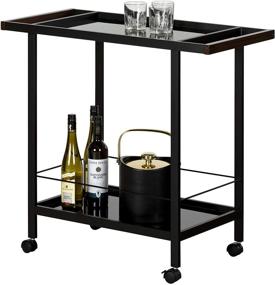 img 3 attached to 🍾 Black Tempered Glass Metal Bar Cart with Wheels, South Shore Glass Shelves