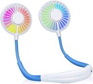 💨 rechargeable hands-free neck fan with 7-color light aromatherapy, 360° adjustable wearable neckband fan, usb sports fan for camping, travel, office, and leisure - blue/white logo