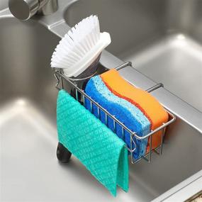 img 3 attached to 🧽 Versatile 3-in-1 Stainless Steel Sink Caddy: Sponge Holder, Brush Holder, and Dish Cloth Hanger for Kitchen!