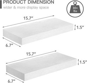 img 1 attached to 🛁 Modern White Floating Shelves Set of 2 for Bathroom Wall, Bedroom, Kitchen & Living Room - Small Mounted Shelving with 15.7" Length x 6.7" Depth (008-40W)