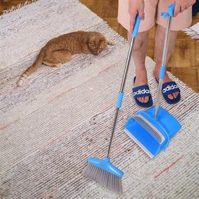 img 2 attached to 🧹 Aynoo Upright Broom and Dustpan Set for Quick Sweeping in Office and Home - Up to 93cm Broom & 87cm Dustpan (Blue)