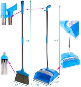 img 3 attached to 🧹 Aynoo Upright Broom and Dustpan Set for Quick Sweeping in Office and Home - Up to 93cm Broom & 87cm Dustpan (Blue)