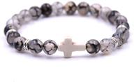 📿 zhepin fashion alloy cross 8mm beads bracelet bangle - exquisite prayer bracelet for boys and girls, 7.5 inches logo