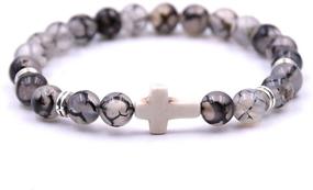 img 2 attached to 📿 Zhepin Fashion Alloy Cross 8MM Beads Bracelet Bangle - Exquisite Prayer Bracelet for Boys and Girls, 7.5 Inches