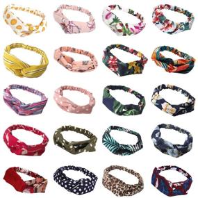 img 4 attached to 🌸 Set of 20 Boho Flower Print Headbands: Women's Twist Knot Criss Cross Head Wraps with Elastic Hair Band - A