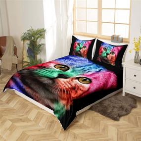 img 2 attached to 🐱 Twin Size Cat Duvet Cover Set - Colorful Cat Print Bedding - 2 Piece Animal Pattern Decor - Comforter Cover - Cute & Cozy Style - Soft & Breathable - Ideal for Adults, Teens, and Kids - Erosebridal