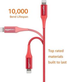 img 3 attached to 🔴 Amazon Basics 1-Ft MFi Certified USB-A to Lightning Cable Cord for iPhone & iPad - Red Nylon Charger