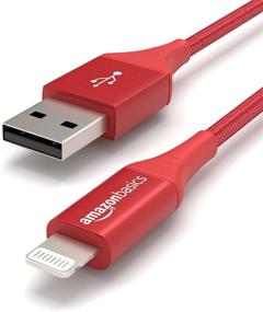 img 2 attached to 🔴 Amazon Basics 1-Ft MFi Certified USB-A to Lightning Cable Cord for iPhone & iPad - Red Nylon Charger