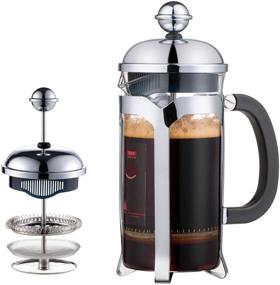 img 4 attached to ☕️ Upgraded French Press Coffee Maker 2021 (34 oz) – EAXCK 304 Stainless Steel Coffee Press with 4-Level Filtration System, Thickened Borosilicate Glass, Heat Resistant, Durable & Easy to Clean – 100% BPA Free