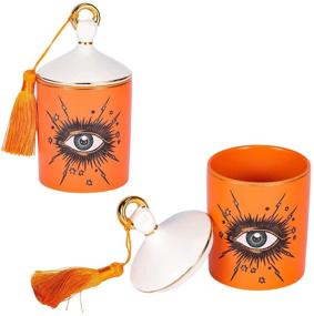 img 4 attached to 🍊 KESHENG Morden Ceramic Vanity Bathroom Canister Holder: 2 Pack Orange for Cotton Balls, Swabs, Cosmetic Pads, and Makeup Sponges