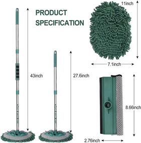 img 3 attached to 🚗 AgiiMan 3-in-1 Car Cleaning Mop with Long Handle - Chenille Microfiber Mitt Set, Adjustable Length 24in-43in Glass Scrabber Vehicle Cleaner Kit (Green)