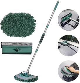 img 4 attached to 🚗 AgiiMan 3-in-1 Car Cleaning Mop with Long Handle - Chenille Microfiber Mitt Set, Adjustable Length 24in-43in Glass Scrabber Vehicle Cleaner Kit (Green)