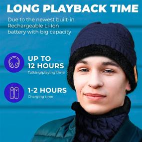 img 3 attached to 🎧 Dark Blue Upgraded Bluetooth Beanie Hat Scarf - Wireless Headphone Hat for Men and Women - Bluetooth Beanie with Gorros con Bluetooth