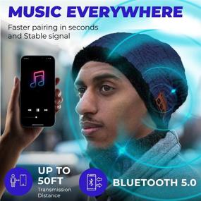 img 2 attached to 🎧 Dark Blue Upgraded Bluetooth Beanie Hat Scarf - Wireless Headphone Hat for Men and Women - Bluetooth Beanie with Gorros con Bluetooth