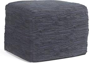 img 4 attached to 🔵 SimpliHome Fredrik Square Pouf, Dark Blue Leather Upholstered Footstool for Living Room, Bedroom, Kids Room - Transitional Boho Style