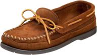 minnetonka double bottom slip brown men's shoes: classic comfort with durable design logo