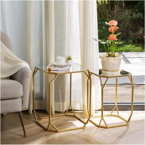 img 4 attached to 🌿 Glitzhome Set of 2 Nesting Coffee Tables: Decorative Accent Side End Tables - Perfect for Bedroom, Living Room, Home Office, and Patio | Plant Stand Chair