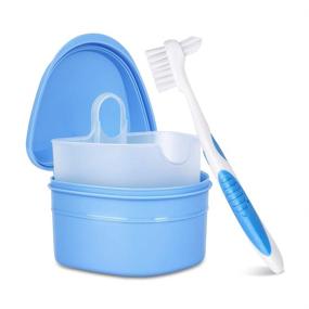img 1 attached to Набор для чистки съемных протезов Y-Kelin - кейс для чистки протезов с зубной щеткой (голубой)