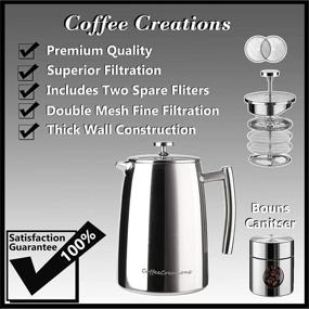 img 2 attached to Кофе-машина Coffee Creations из нержавеющей стали: френч-пресс с термоизоляцией и улучшенной системой фильтрации - 34 унции (нержавеющая сталь) + 2 дополнительных фильтра