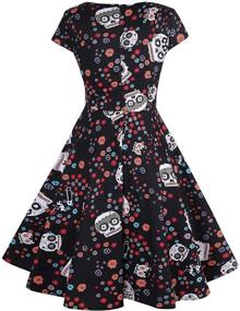 img 3 attached to 👗 Oten Women's Vintage Swing Dress: Halloween Retro Polka Dot Rockabilly Style with a Sugar Skull Twist – Perfect for Cocktail Parties and Cap Sleeve Sophistication