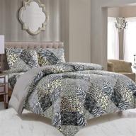 wpm world products mart 3-piece animal print comforter set with pillow sham, black white grey leopard zebra giraffe, jungle forest theme design for king size bedding- safari (black, king) logo